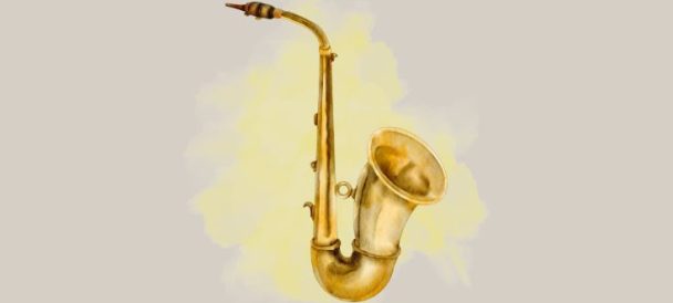 Grafika złotego saksofonu.