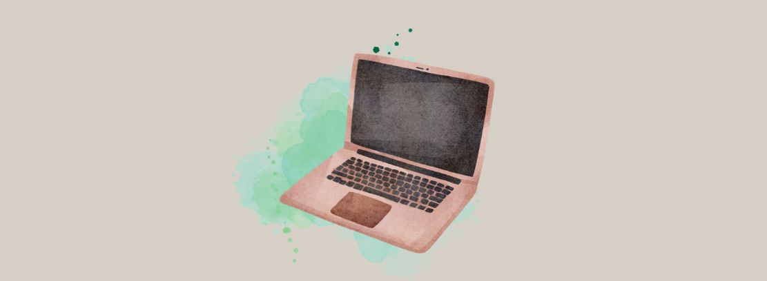 Grafika przedstawiająca otwarty, różowy laptop.
